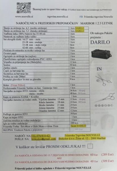 Šolski frizerski paket MARIBOR